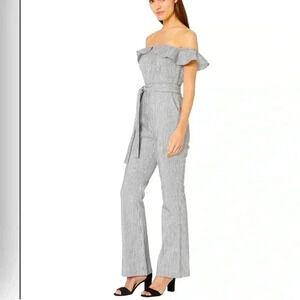 BCBGeneration womens Railroad Stripe Strapless Jumpsuit